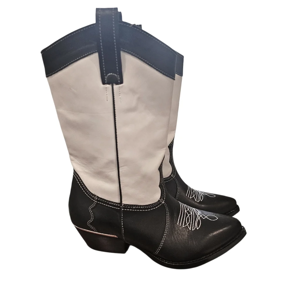 DKNY Women's Lukas Black and White Cowboy Boots - Picture 5 of 13